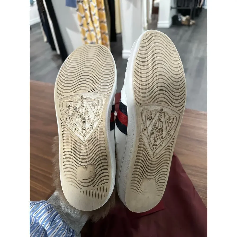 Gucci Ace Sneakers with Genuine Fur Lining Size 38.5